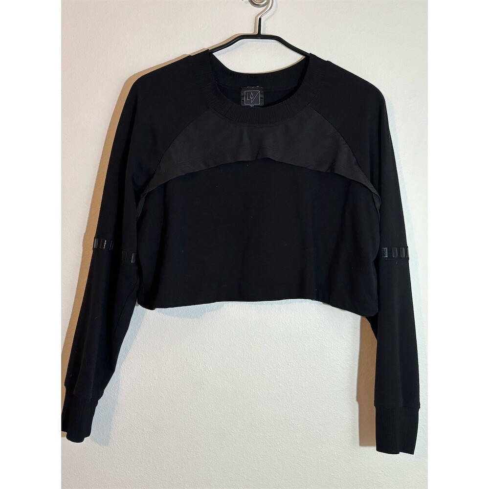 Lime & Vine Top Womens Size M Black Cropped Long Sleeve Crew Neck